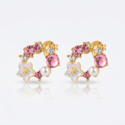 Floral Garland Wreath & Pearl Stud Earrings | 18K Gold Plated | Anti-Tarnish Demi-Fine Sweat-Proof - ANUSI Demi-Fine Jewelry Shot 1