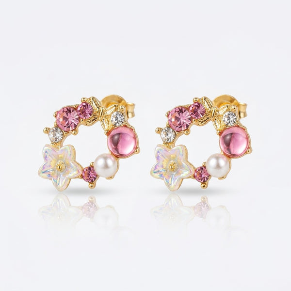 Floral Garland Wreath & Pearl Stud Earrings | 18K Gold Plated | Anti-Tarnish Demi-Fine Sweat-Proof - ANUSI Demi-Fine Jewelry Shot 1