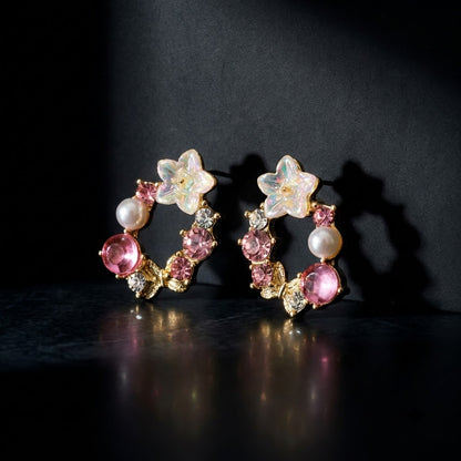 Floral Garland Wreath & Pearl Stud Earrings | 18K Gold Plated | Anti-Tarnish Demi-Fine Sweat-Proof - ANUSI Demi-Fine Jewelry Shot 6