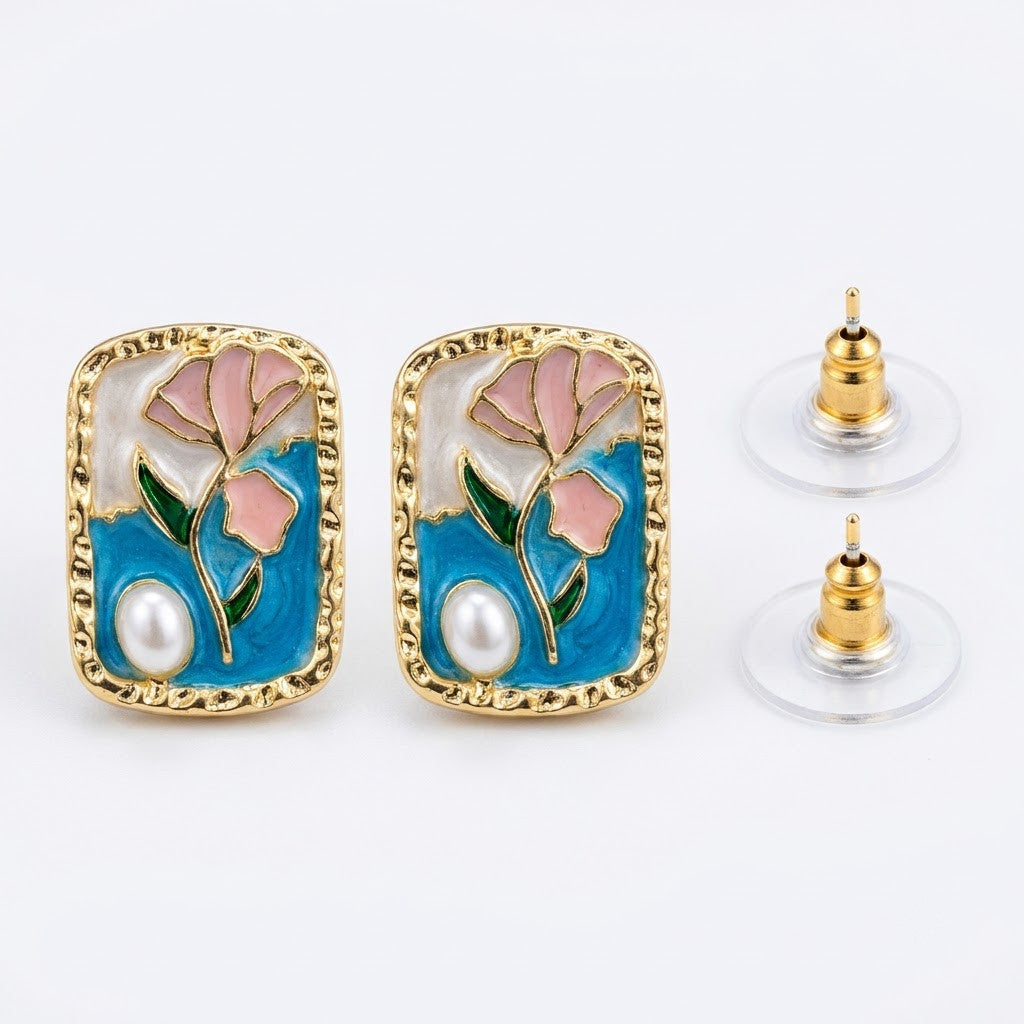 Vintage Parisian Floral Miniature Stud Earrings | 18K Gold Plated | Anti-Tarnish Demi-Fine Sweat-Proof - ANUSI Demi-Fine Jewelry Shot 1
