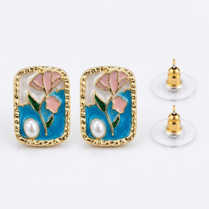 Vintage Parisian Floral Miniature Stud Earrings | 18K Gold Plated | Anti-Tarnish Demi-Fine Sweat-Proof - ANUSI Demi-Fine Jewelry Shot 1