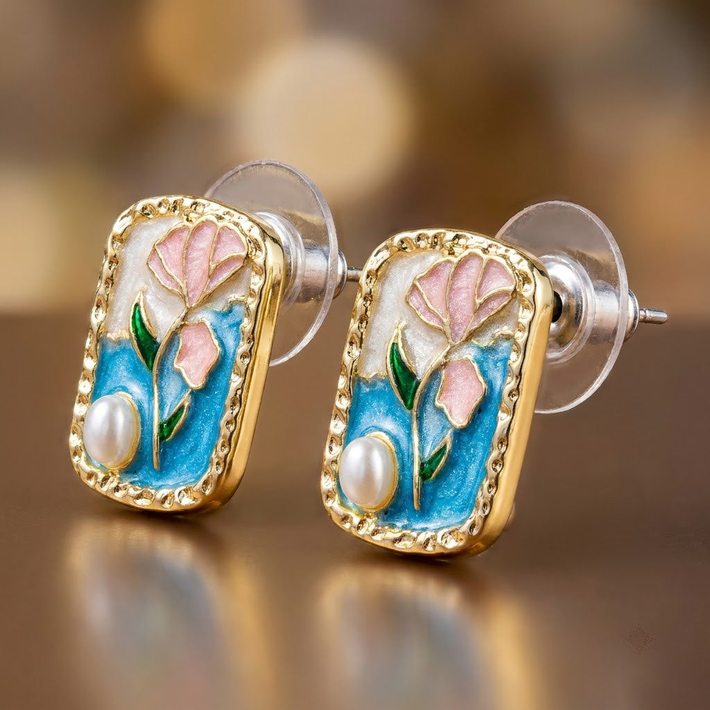 Vintage Parisian Floral Miniature Stud Earrings | 18K Gold Plated | Anti-Tarnish Demi-Fine Sweat-Proof - ANUSI Demi-Fine Jewelry Shot 3