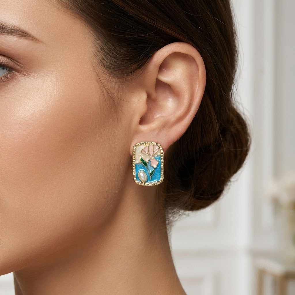 Vintage Parisian Floral Miniature Stud Earrings | 18K Gold Plated | Anti-Tarnish Demi-Fine Sweat-Proof - ANUSI Demi-Fine Jewelry Shot 2