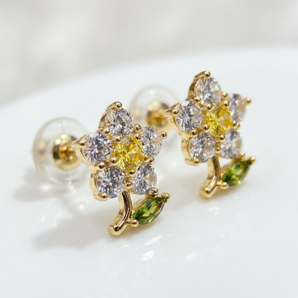 Sunny Daisy Enamel & Yellow Crystal Drop Earrings | 18K Gold Plated | Anti-Tarnish Demi-Fine Sweat-Proof - ANUSI Demi-Fine Jewelry Shot 3