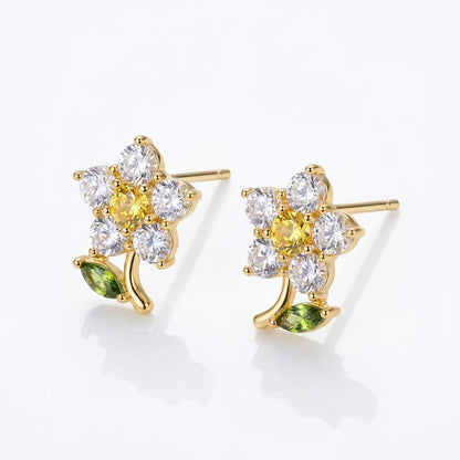 Sunny Daisy Enamel & Yellow Crystal Drop Earrings | 18K Gold Plated | Anti-Tarnish Demi-Fine Sweat-Proof - ANUSI Demi-Fine Jewelry Shot 1