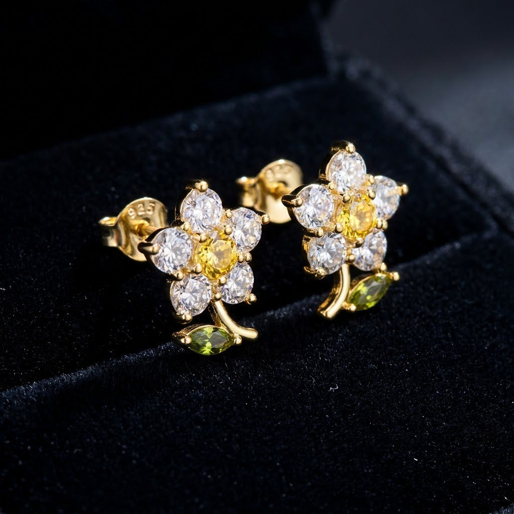 Sunny Daisy Enamel & Yellow Crystal Drop Earrings | 18K Gold Plated | Anti-Tarnish Demi-Fine Sweat-Proof - ANUSI Demi-Fine Jewelry Shot 6