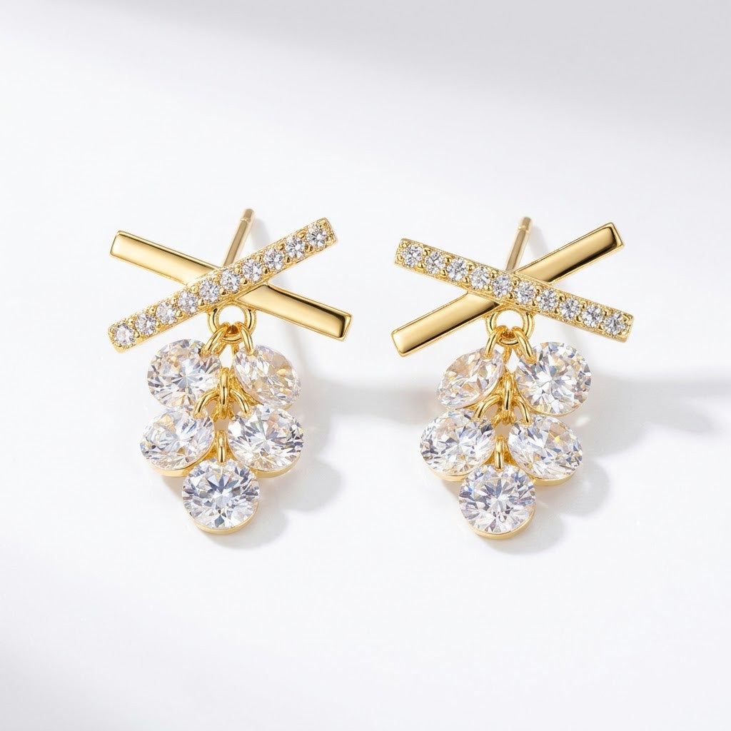 Crystal Teardrop Cluster Drop Earrings | 18K Gold Plated | Anti-Tarnish Demi-Fine Sweat-Proof - ANUSI Demi-Fine Jewelry Shot 1