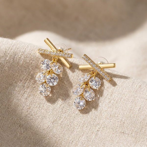 Crystal Teardrop Cluster Drop Earrings | 18K Gold Plated | Anti-Tarnish Demi-Fine Sweat-Proof - ANUSI Demi-Fine Jewelry Shot 5