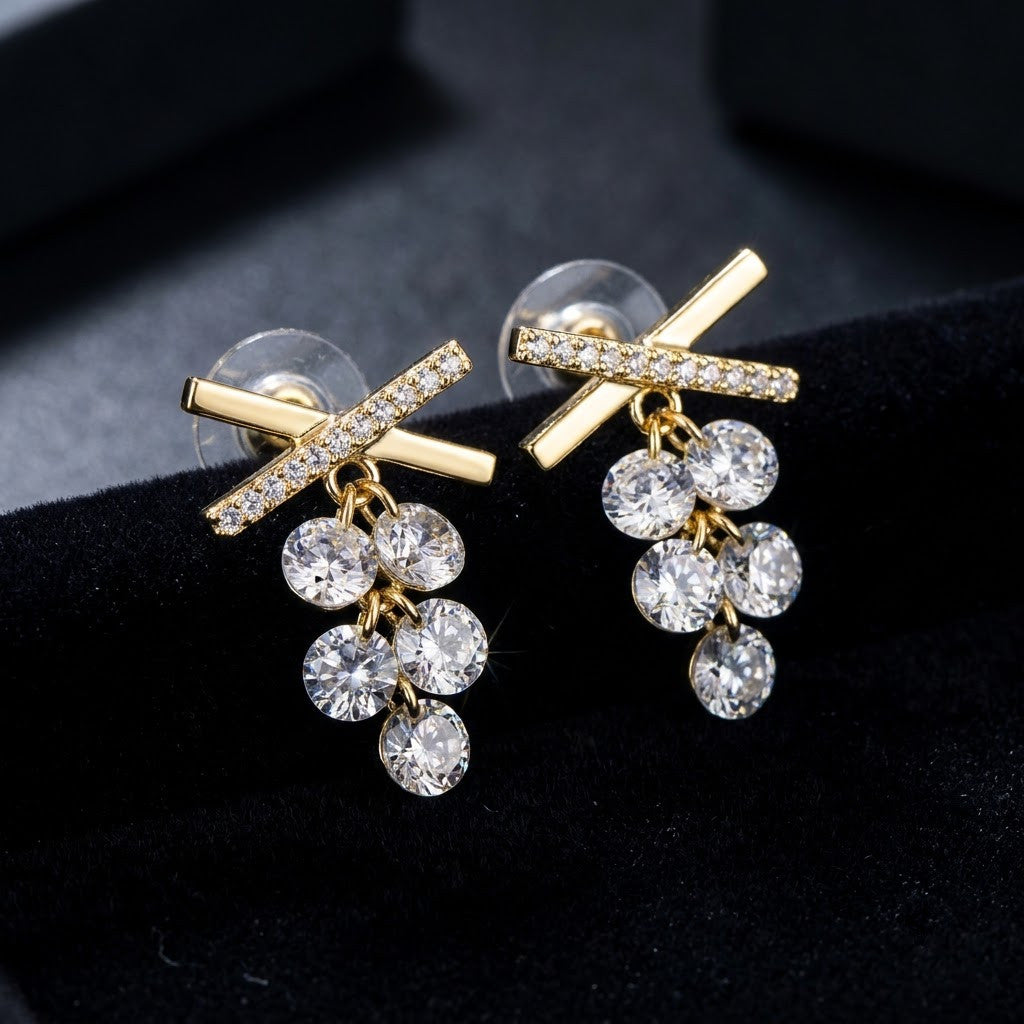 Crystal Teardrop Cluster Drop Earrings | 18K Gold Plated | Anti-Tarnish Demi-Fine Sweat-Proof - ANUSI Demi-Fine Jewelry Shot 6
