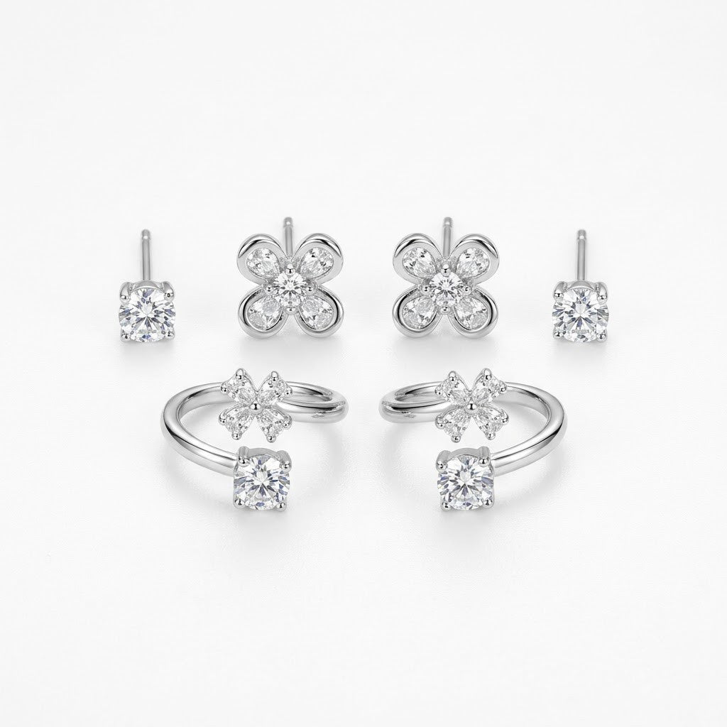Luxe Stacking 3-Pair Earring Set | 18K Gold Plated | Anti-Tarnish Demi-Fine Sweat-Proof - ANUSI Demi-Fine Jewelry Shot 1