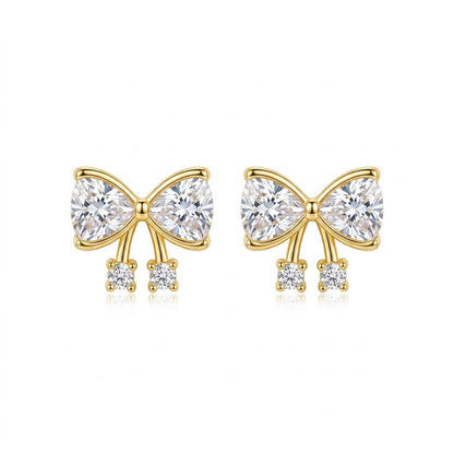 Dainty Pavé Ribbon Bow Stud Earrings | 18K Gold Plated | Anti-Tarnish Demi-Fine Sweat-Proof - ANUSI Demi-Fine Jewelry Shot 1