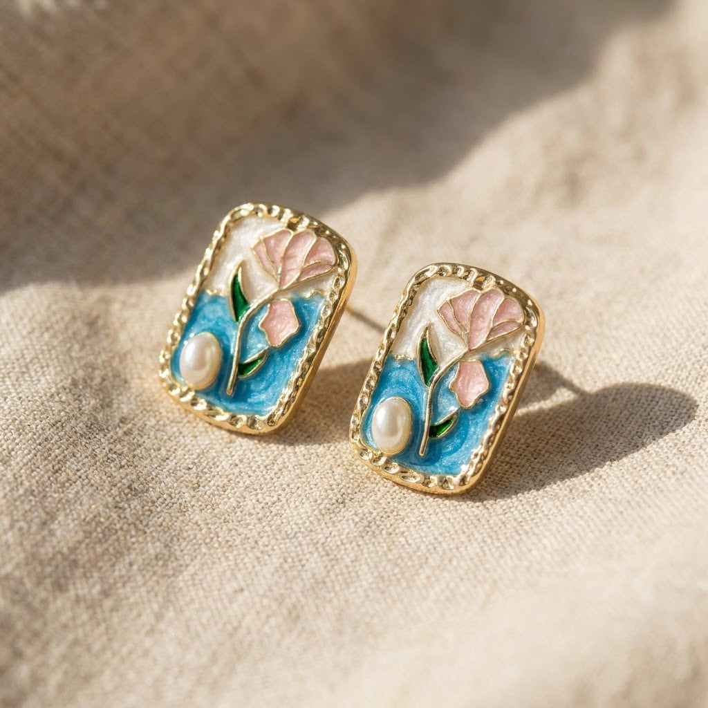 Vintage Parisian Floral Miniature Stud Earrings | 18K Gold Plated | Anti-Tarnish Demi-Fine Sweat-Proof - ANUSI Demi-Fine Jewelry Shot 5