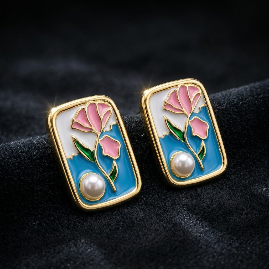 Vintage Parisian Floral Miniature Stud Earrings | 18K Gold Plated | Anti-Tarnish Demi-Fine Sweat-Proof - ANUSI Demi-Fine Jewelry Shot 6