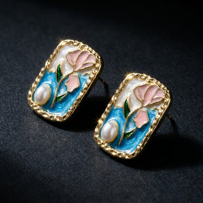 Vintage Parisian Floral Miniature Stud Earrings | 18K Gold Plated | Anti-Tarnish Demi-Fine Sweat-Proof - ANUSI Demi-Fine Jewelry Shot 7