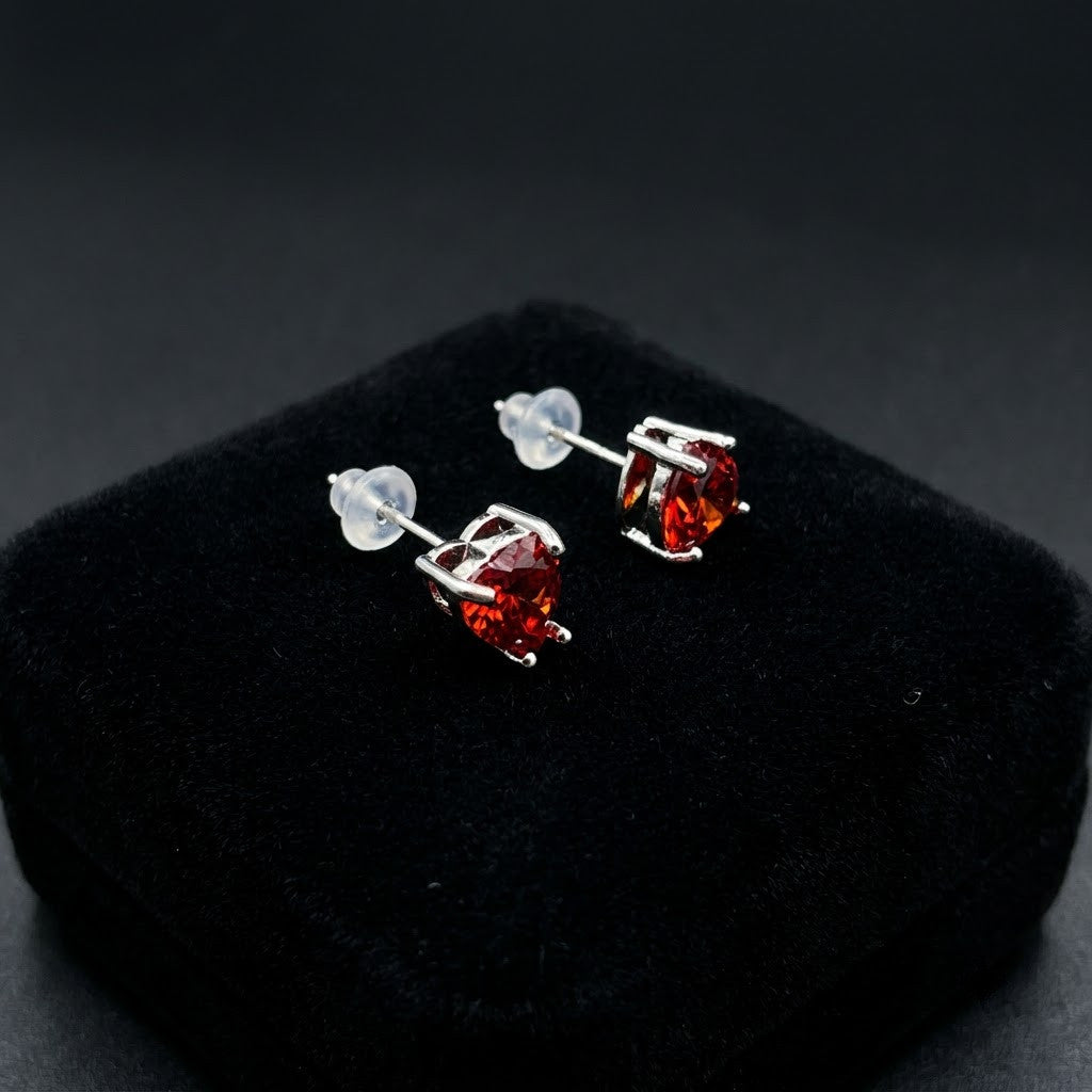 Ruby Red Heart Solitaire Stud Earrings | 18K Gold Plated | Anti-Tarnish Demi-Fine Sweat-Proof - ANUSI Demi-Fine Jewelry Shot 4