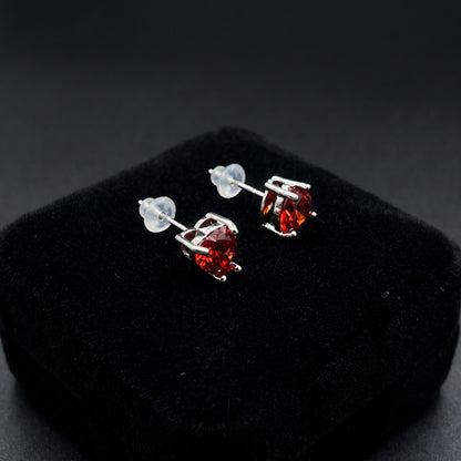 Ruby Red Heart Solitaire Stud Earrings | 18K Gold Plated | Anti-Tarnish Demi-Fine Sweat-Proof - ANUSI Demi-Fine Jewelry Shot 4