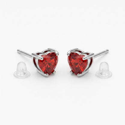 Ruby Red Heart Solitaire Stud Earrings | 18K Gold Plated | Anti-Tarnish Demi-Fine Sweat-Proof - ANUSI Demi-Fine Jewelry Shot 1