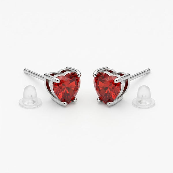 Ruby Red Heart Solitaire Stud Earrings | 18K Gold Plated | Anti-Tarnish Demi-Fine Sweat-Proof - ANUSI Demi-Fine Jewelry Shot 1