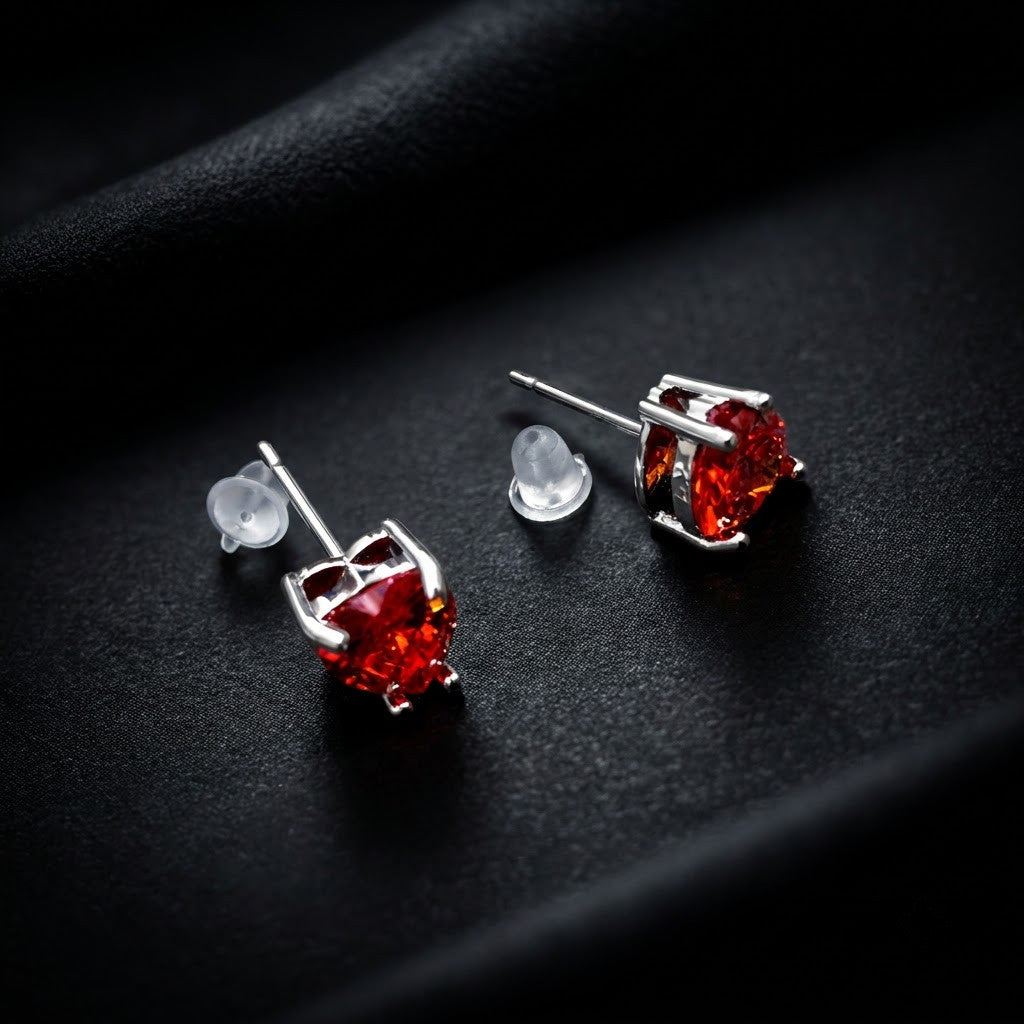 Ruby Red Heart Solitaire Stud Earrings | 18K Gold Plated | Anti-Tarnish Demi-Fine Sweat-Proof - ANUSI Demi-Fine Jewelry Shot 6