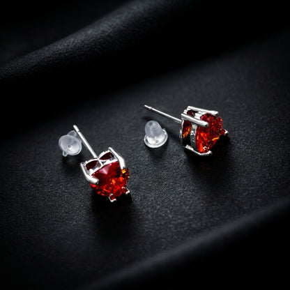 Ruby Red Heart Solitaire Stud Earrings | 18K Gold Plated | Anti-Tarnish Demi-Fine Sweat-Proof - ANUSI Demi-Fine Jewelry Shot 6