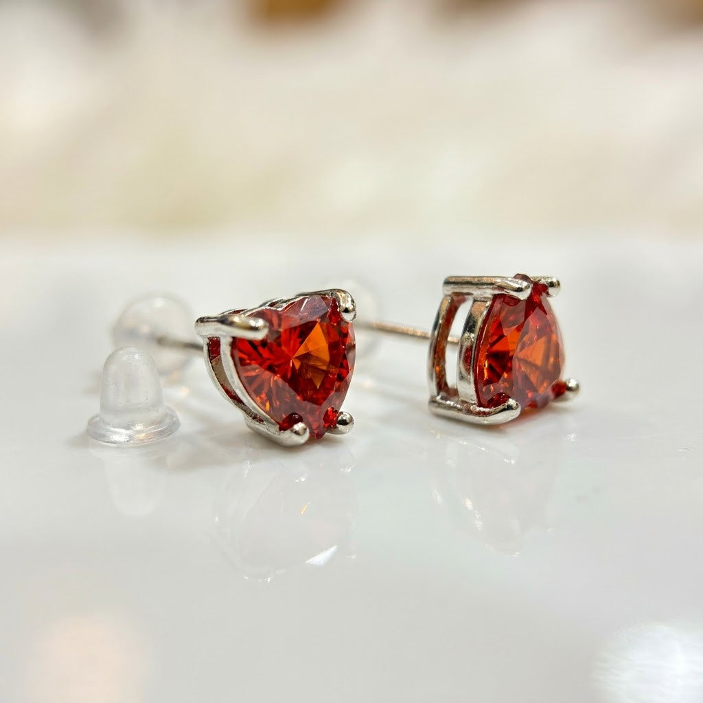 Ruby Red Heart Solitaire Stud Earrings | 18K Gold Plated | Anti-Tarnish Demi-Fine Sweat-Proof - ANUSI Demi-Fine Jewelry Shot 3