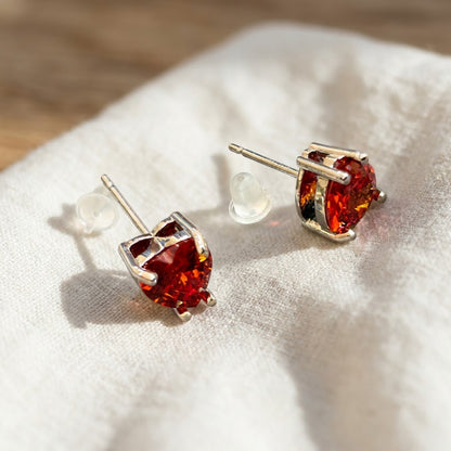 Ruby Red Heart Solitaire Stud Earrings | 18K Gold Plated | Anti-Tarnish Demi-Fine Sweat-Proof - ANUSI Demi-Fine Jewelry Shot 5
