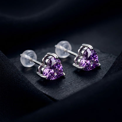 Amethyst Purple Heart Solitaire Stud Earrings | 18K Gold Plated | Anti-Tarnish Demi-Fine Sweat-Proof - ANUSI Demi-Fine Jewelry Shot 6