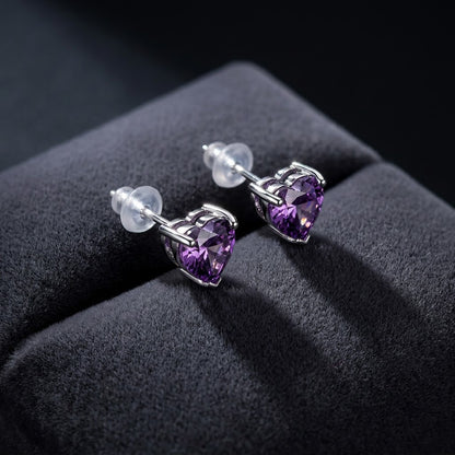 Amethyst Purple Heart Solitaire Stud Earrings | 18K Gold Plated | Anti-Tarnish Demi-Fine Sweat-Proof - ANUSI Demi-Fine Jewelry Shot 4