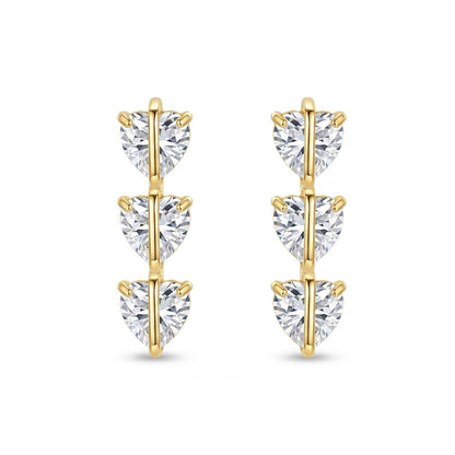 Cascading Triple Heart Linear Drop Earrings | 18K Gold Plated | Anti-Tarnish Demi-Fine Sweat-Proof - ANUSI Demi-Fine Jewelry Shot 1