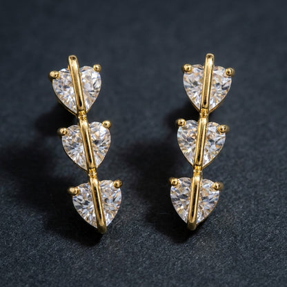 Cascading Triple Heart Linear Drop Earrings | 18K Gold Plated | Anti-Tarnish Demi-Fine Sweat-Proof - ANUSI Demi-Fine Jewelry Shot 6