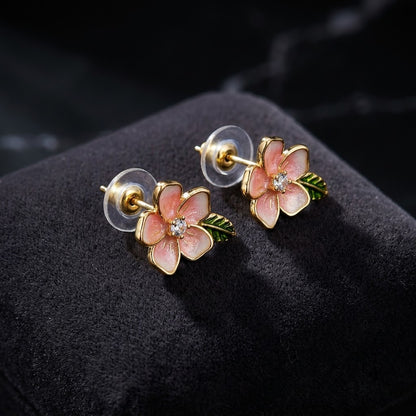 Sakura Cherry Blossom Enamel Drop Earrings | 18K Gold Plated | Anti-Tarnish Demi-Fine Sweat-Proof - ANUSI Demi-Fine Jewelry Shot 4