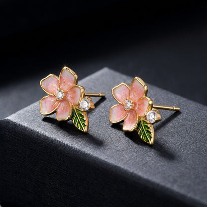 Sakura Cherry Blossom Enamel Drop Earrings | 18K Gold Plated | Anti-Tarnish Demi-Fine Sweat-Proof - ANUSI Demi-Fine Jewelry Shot 6