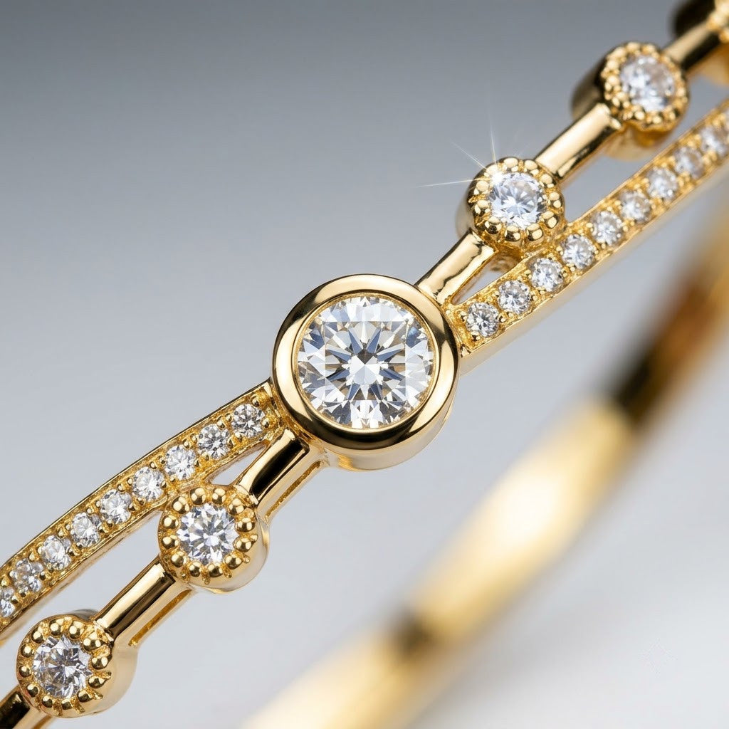 Celestial Star Solitaire Bezel Dual-Band Bangle - 03 Close Up Shot