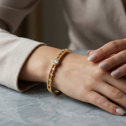 Celestial Star Solitaire Bezel Dual-Band Bangle - 02 Model Shot