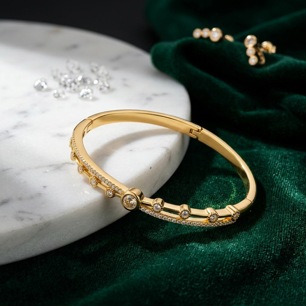 Celestial Star Solitaire Bezel Dual-Band Bangle - 04 Creative Shot