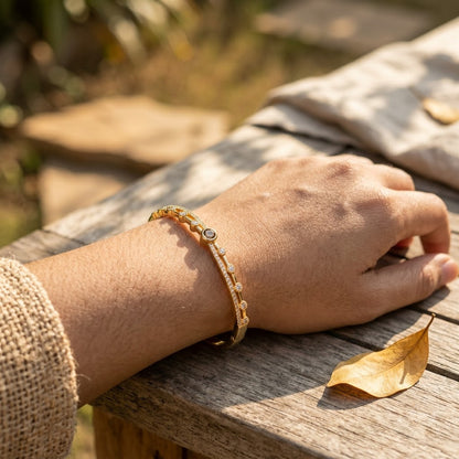 Celestial Star Solitaire Bezel Dual-Band Bangle - 05 Lifestyle Shot