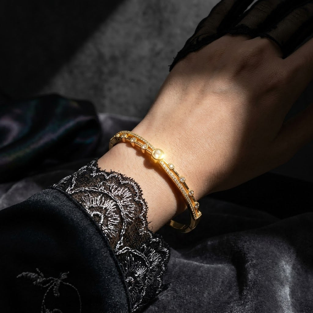 Celestial Star Solitaire Bezel Dual-Band Bangle - 06 Editorial Shot
