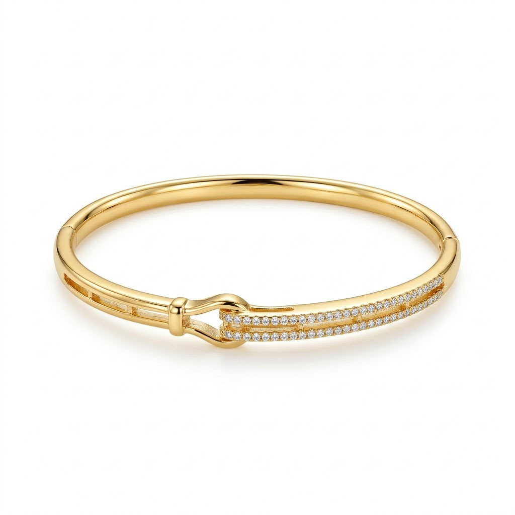 Equestrian Belt Buckle Pavé Crystal Dual-Band Bangle - 01 Studio Shot