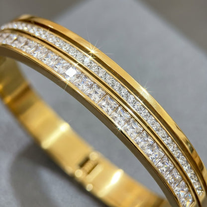 Dual-Row Channel Eternity Pavé Crystal Hinged Bangle - 03 Close Up Shot