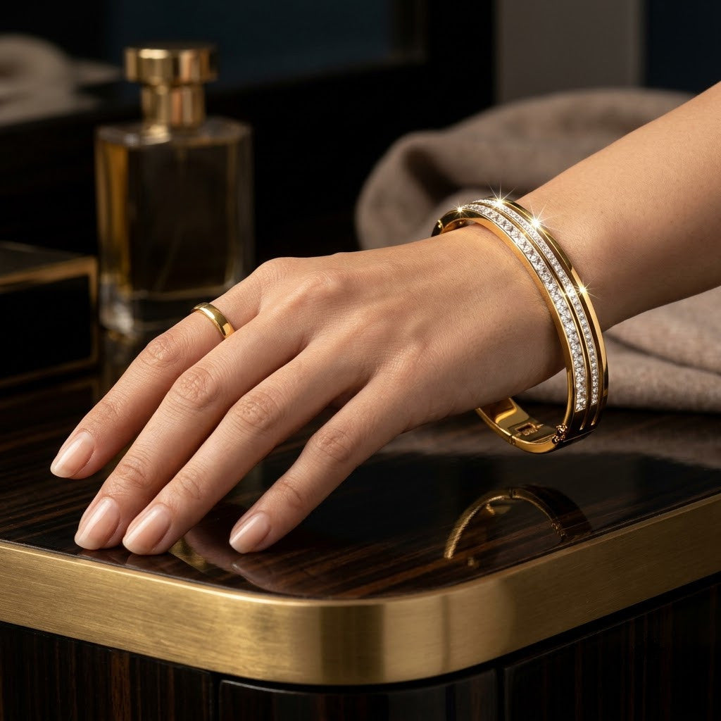 Dual-Row Channel Eternity Pavé Crystal Hinged Bangle - 02 Model Shot