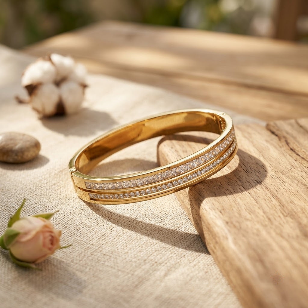 Dual-Row Channel Eternity Pavé Crystal Hinged Bangle - 05 Lifestyle Shot