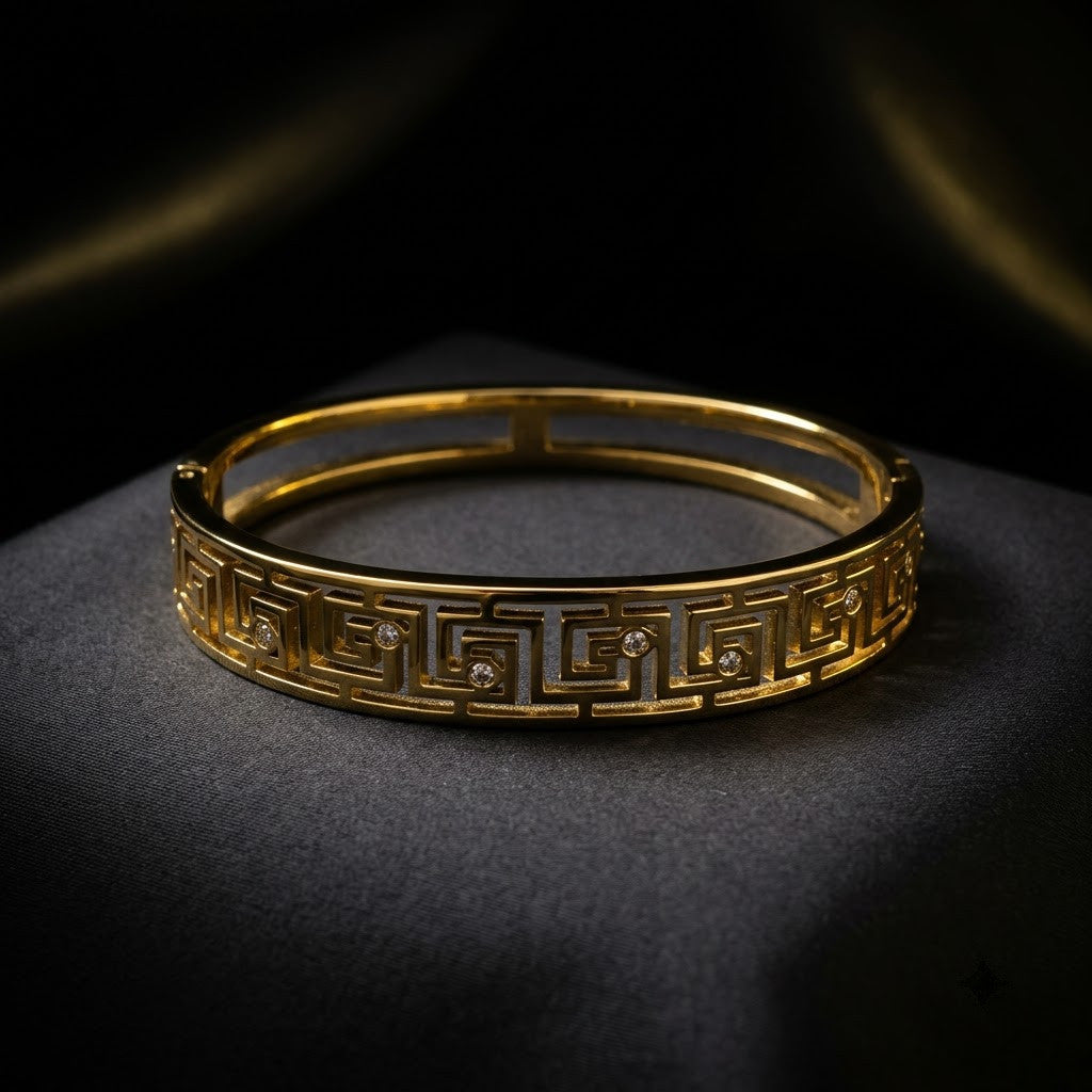 Imperial Greek Key Meander Geometric Openwork Bangle - 07 Moody Shot
