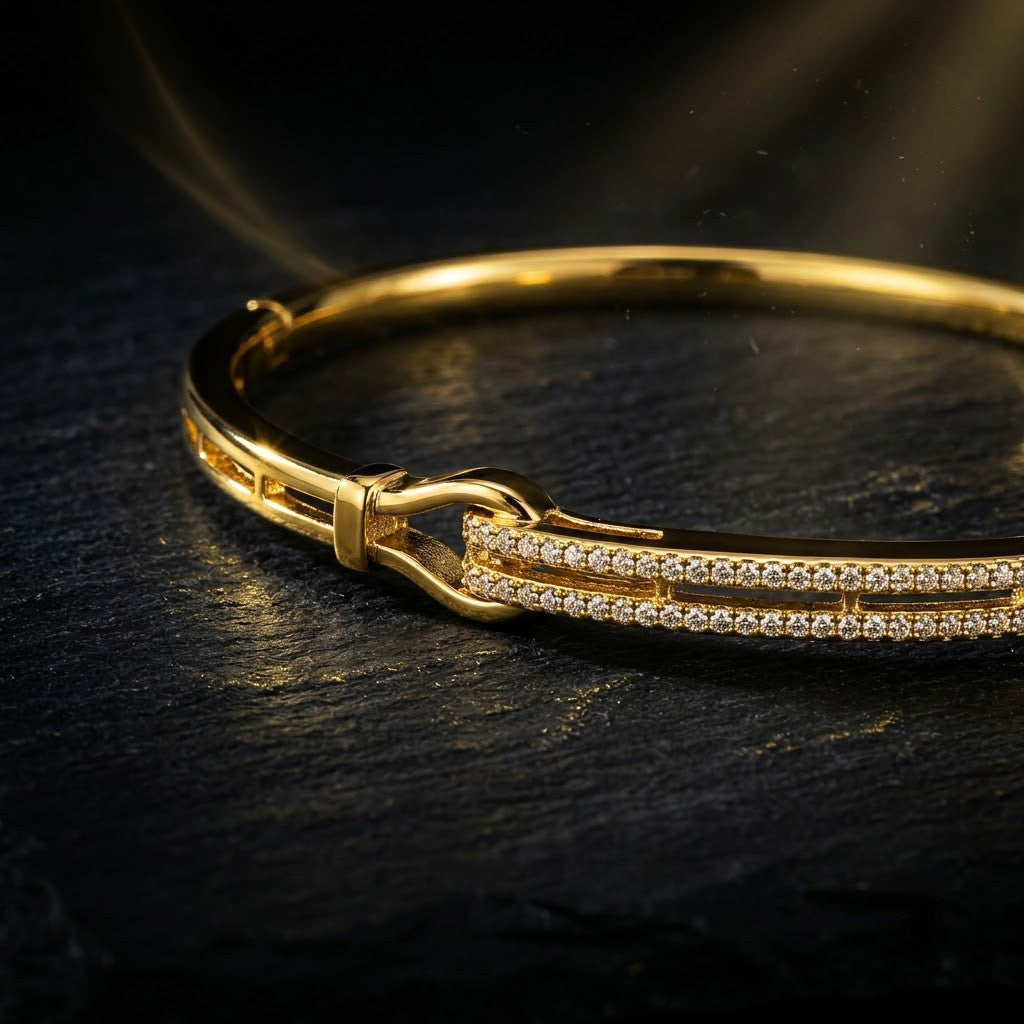 Equestrian Belt Buckle Pavé Crystal Dual-Band Bangle - 07 Moody Shot
