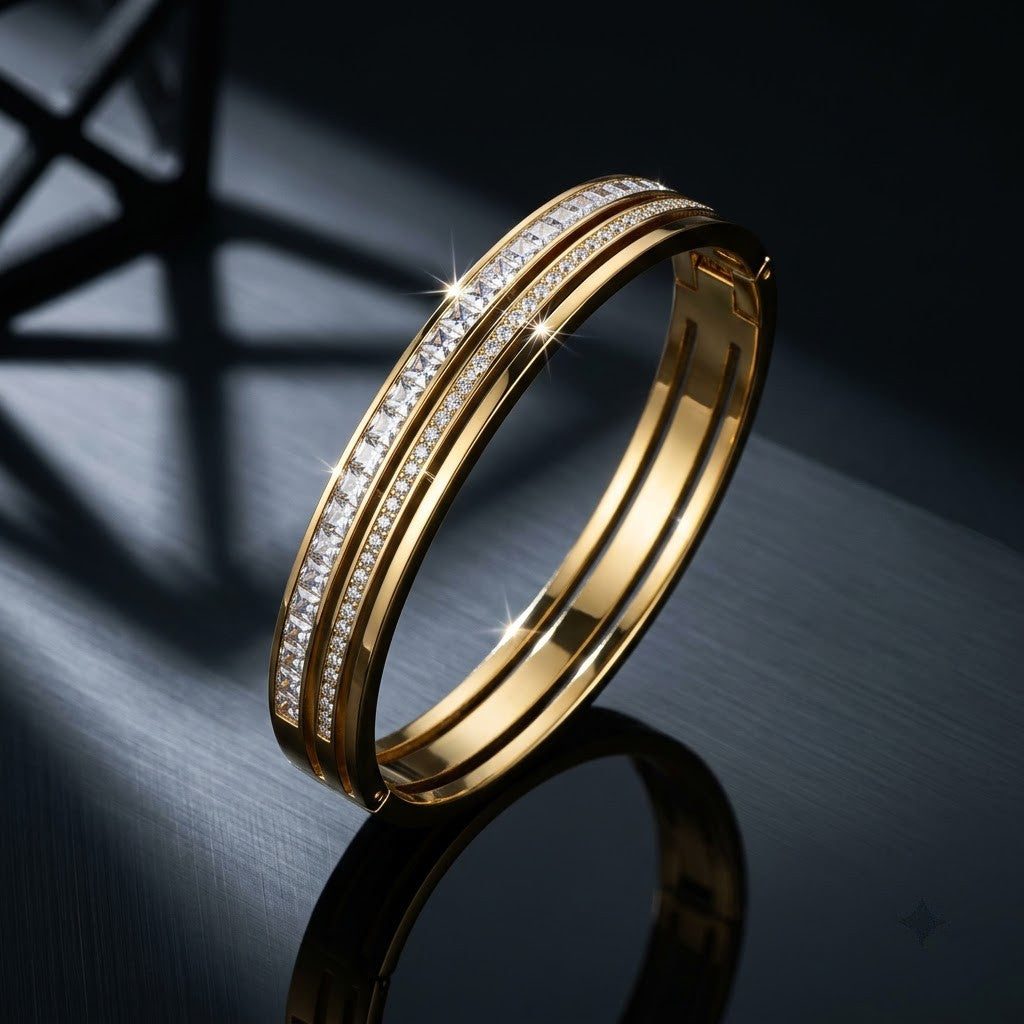 Dual-Row Channel Eternity Pavé Crystal Hinged Bangle - 06 Editorial Shot