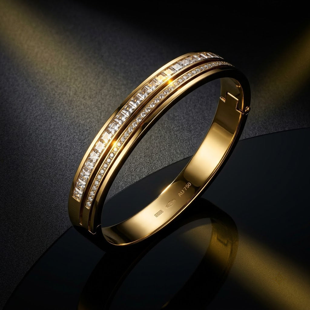 Dual-Row Channel Eternity Pavé Crystal Hinged Bangle - 07 Moody Shot
