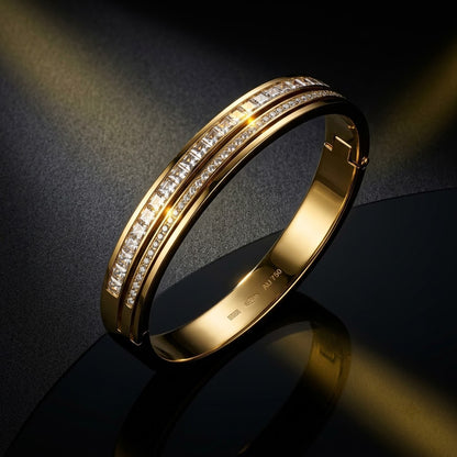 Dual-Row Channel Eternity Pavé Crystal Hinged Bangle - 07 Moody Shot