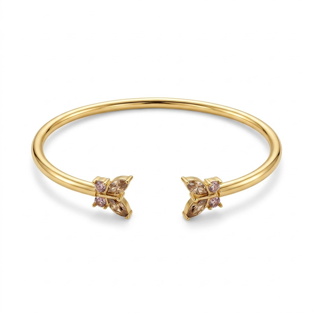 Dual Rose Blush Crystal Butterfly Open Cuff Bangle - 01 Studio Shot
