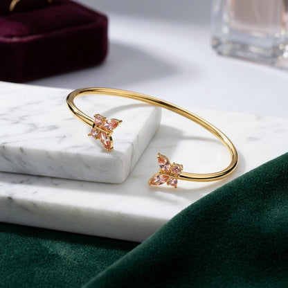 Dual Rose Blush Crystal Butterfly Open Cuff Bangle - 04 Creative Shot