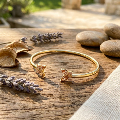 Dual Rose Blush Crystal Butterfly Open Cuff Bangle - 05 Lifestyle Shot