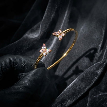 Dual Rose Blush Crystal Butterfly Open Cuff Bangle - 06 Editorial Shot
